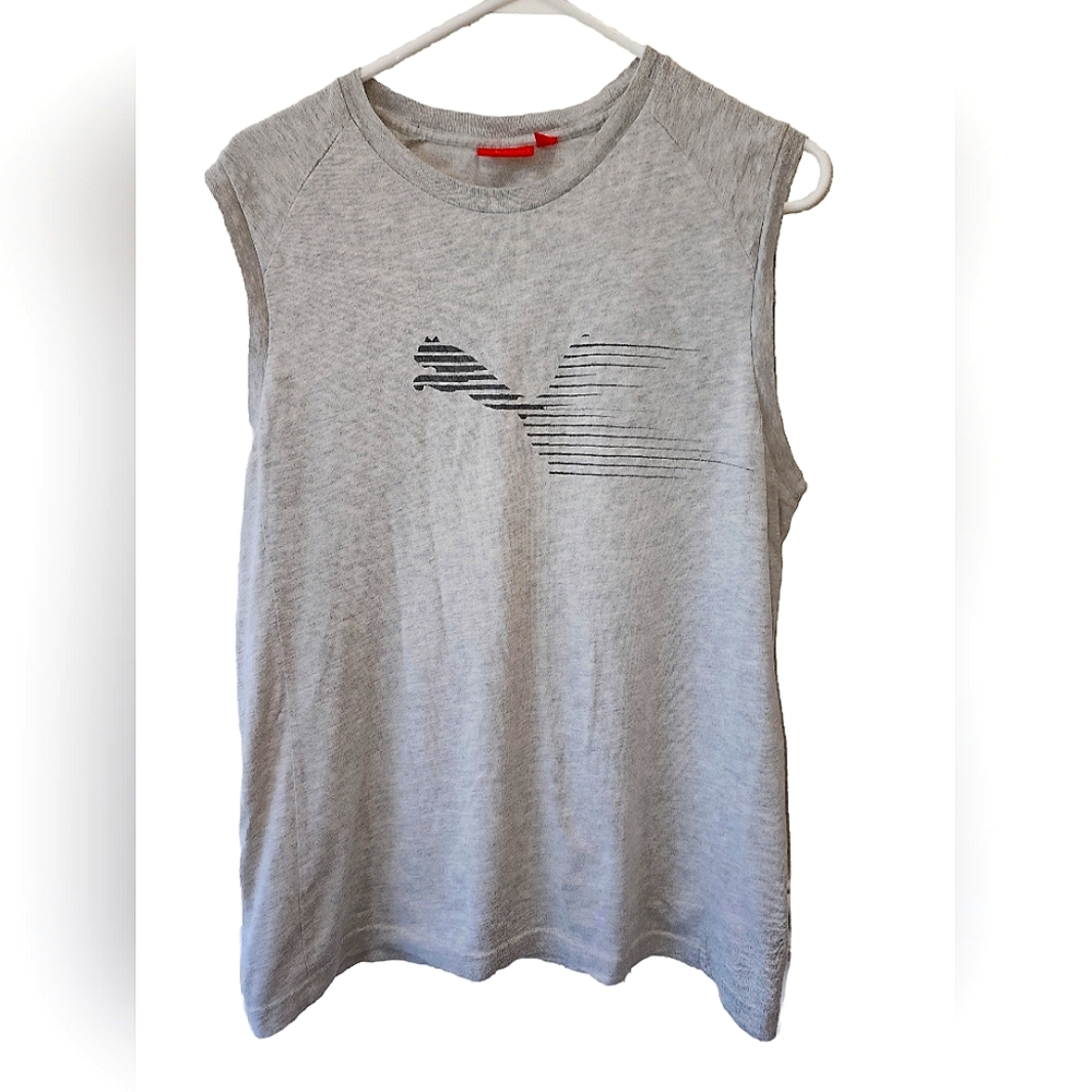 Mens Gray Sleeveless PUMA Graphic Tee Size Small